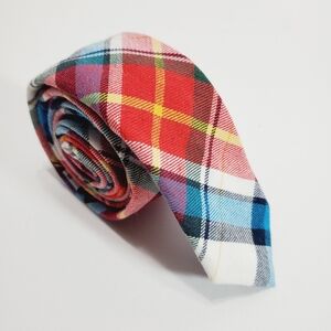 Skinny Tie Madness Multicolor Plaid Men's Cotton Neck Tie 57x2" Skinny